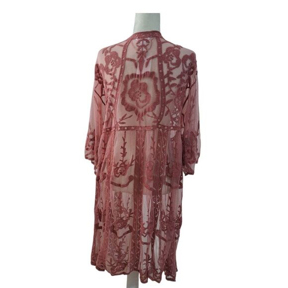 Lauren Conrad Women's Dusty Rose Lace Mesh Duster open Cover OS - Picture 6 of 9